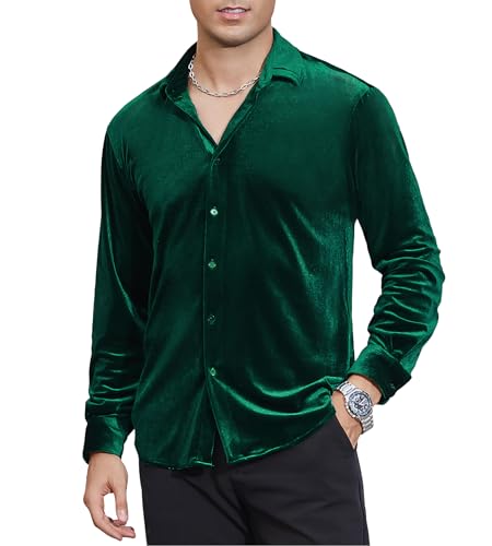 Alex Vando Mens Velvet Shirts Regular Fit Long Sleeve Soft Stretch Casual Button Down Shirt