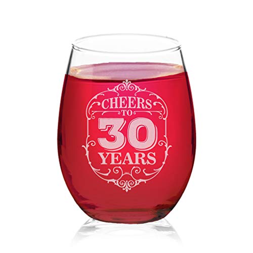Veracco Cheers To 30 Years 30th Birthday Gift For Him Her Thirty and Fabulous Stemless Wine Glass (Clear, Glass)