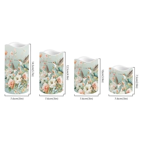 Image of Green Hummingbird Plastic Flameless Candles with Remote Control and Timer LED Flickering Battery Operated Color Changing Electric Pillar Candles for Table Weddings Gifts Home Decoration