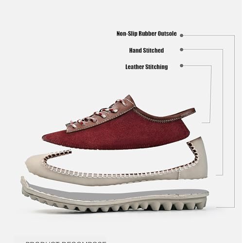 Men's Leather Hand Stitching Casual Walking Shoes Fashion Lace-Up Comfortable Soft-Soled Flats Shoes for Hiking Trekking Driving Business Working Office4