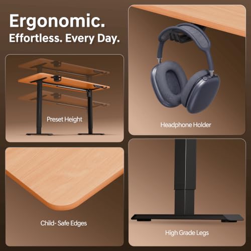 Image of Dr Luxur Electric Standing Desk | Height Adjustable 70-114cm | 80kg Load | 3 Memory Presets | Zero Wobble | Child Lock | Low Noise Motor | 5 Year Warranty | Metallic Frame (Estate Oak, 1200 * 600 mm)