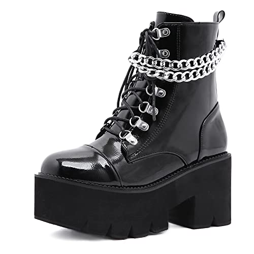 Bottes Gothiques à Plateforme pour Femme avec Talon Épais et Fermeture Éclair