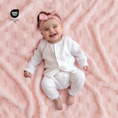 Image of Checkered Baby Blankets Double-Sided Fleece Plush Baby Blankets for Girls, Lightweight Soft Cozy and Warm Newborn Receiving Throw for Bed, Crib, Couch, Sofa 30 x 40 Inches, Pink