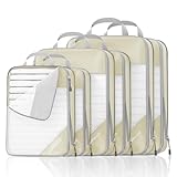 NICOSHOW Compression Packing Cubes 6 Set, Compressible Space-Saving Packing Cubes for Travel - Compression Bags, Luggage Organizer, Travel Essentials for Women, Beige