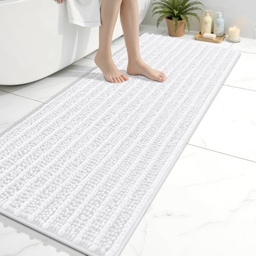 Image of Arotive Luxury Bathroom Runner Rugs 60x20, Extra Soft Thick Absorbent Shaggy Chenille Bath Rugs, Machine Wash Dry, Bath Mats for Bathroom Floor, Tub and Shower, Home Decor Accessories, White