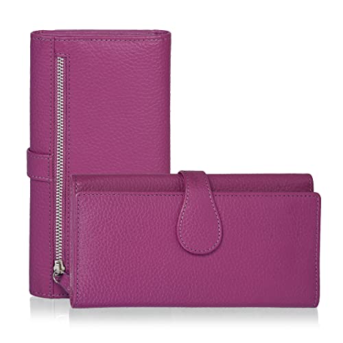 Image of Real Leather Women Wallet Leather with RFID Blocking -Trifold Card Holder Designer Ladies Clutch with ID Window Wallets