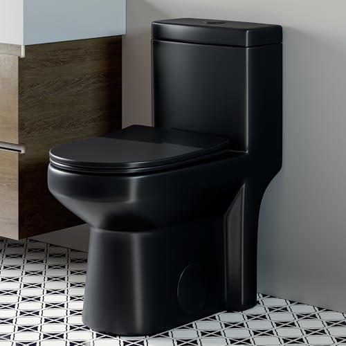HOROW HWMT-8733BU Small Compact One Piece Toilet Matte Black, 25"