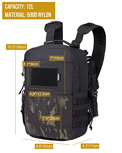 Onetigris Achelous Tactical Backpack, 12L Small Hiking Daypack Men's Assault Pack For Tactical Vest Travel Rucksack For Women, Black #TOP4
