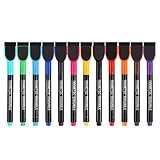 Kit 12 Canetas Magnéticas Quadro Branco Lousa Porta Recado Geladeira C/Apagador Ponta Fina Colorida