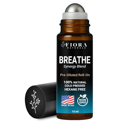 Image of Fiora Naturals Breathe Essential Oil Roll-On Blend - 100% Pure Eucalyptus, Peppermint & Tea Tree Oil Aromatherapy Blend. Therapeutic-Grade