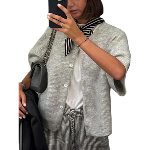 Image of Women Y2k Knitted Crop Cardigan Shirt Short Sleeve Button Down Ribbed Knit Crop Top Outwear Top Tee Shirt