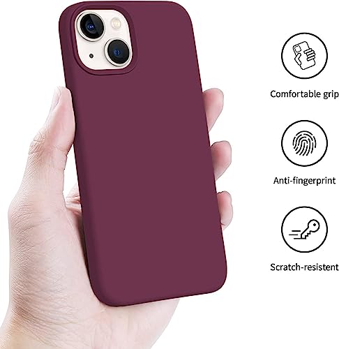 Image of DIZORO Compatible with iPhone 13 Case, Liquid Silicone Case, Full Body Protective Cover, Shockproof, Slim Phone Case, Anti-Scratch Soft Microfiber Lining, 6.1 inch - Wine Red