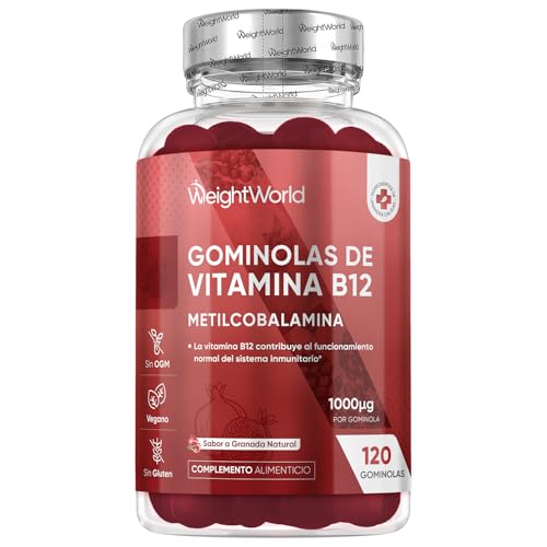 Vitamina B12 1000mcg   120 Gominolas Sabor a Granada para 4 Meses de Suministro   La Vitamina B Contriubuye a la Reducción del Cansancio y la Fatiga (EFSA)   Aptas para Veganos y Sin Gluten