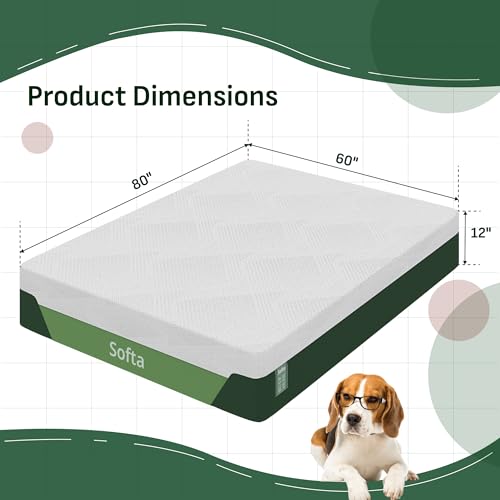 Image of Softa 12 inch Queen Cooling Gel Memory Foam Mattress, Viscose from Bamboo, Medium Firm, Certi-PUR & Oeko-TEX Certified, 10-Year Warranty, Green Tea Support Foam, Washable, Mattress in a Box