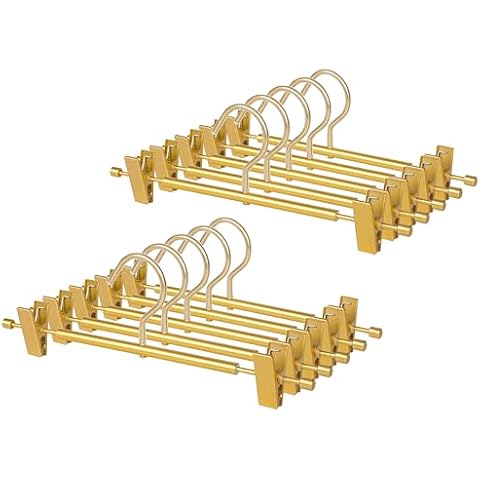 Matte Gold Aluminum Pants Hangers 10 Pack, 12.2” Extra Smooth & Durable Metal Skirt Slack Hanger, Light & Sturdy Metal Rack for Trouser with 2-Adjustable Non Slip Clips Swivel Hook HL07GP Cover