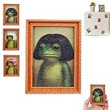 Funny Frog Magnet, Vintage Frog Art Refrigerator Magnet with Bob Haircut, Cute Wooden Oil Paint Toad Decor with a Wood Picture Frame for Refrigerator, Locker, Office (Black)