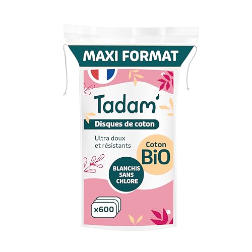 TADAM' - 600 Disques Ultra Doux & Résistants - 100% Coton Bio - Forme Ovale - 12 Packs de 50 cotons