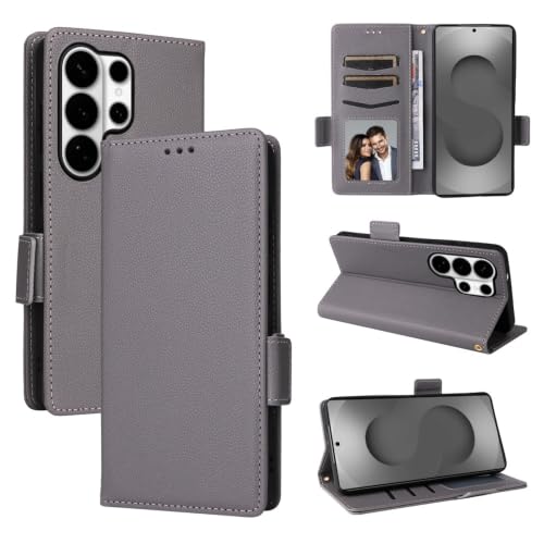 Protection Galaxy S23 étui portefeuille gris anti-rayure avec clapet magnétique robuste