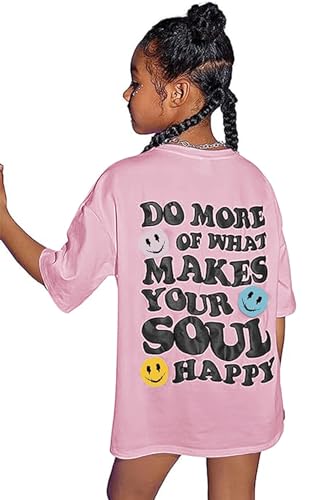 Girl's Letter Print Graphic T Shirts Short Sleeve Cute Shirts Oversized Loose Tee Summer Tops