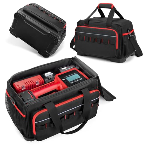 Rexmica Air Compressor Bag Compatible with Milwaukee M18 Inflator 2848-20, Air Pump Carrying Case with Hard Bottom Fit for Milwaukee Tools, Charger, Battery, Tire Inflator Storage Bag (Case Only)