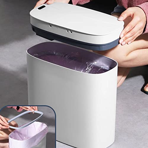 Smart Touchless Bathroom Trash Can With Lid, 3.4 Gallon Volume Automatic Motion Sensor Rubbish Can Waterproof Electric Wastebasket, Narrow Garbage Can For Kitchen/Bedroom/Bathroom/Living Room/Office #TOP5