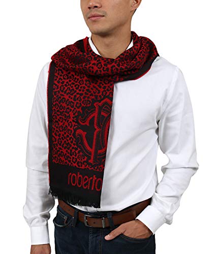 ROBERTO CAVALLIESZ056 02000 Red Wool Blend Leopard Print Mens Scarf for mens