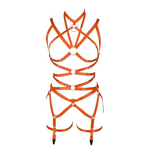 BBOHSS Sujetador de arnés Corporal para Mujer, cinturón elástico Completo, elástico Ajustable, Baile Punk, Carnaval, Traje gótico, Accesorios de Ropa (Naranja)