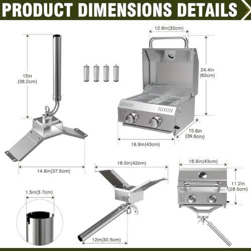 Image of BESTFIRE Marine Boat Grill 20000 BTU 304SS Rod Mount | 304 stainless steel | Fits 15 /30 /90 rod holders | Dual propane connections | Removable 4-leg stand | Saltwater-ready