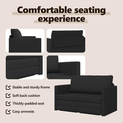 vidaXL Schlafsofa 110cm Schwarz Stoff, Modernes Wohnzimmer, kompaktes rechteckiges Sofa, stylische umwandelbare Samt-Couch, langlebige Soft-Touch-Sitzgelegenheit, funktionale Möbel
