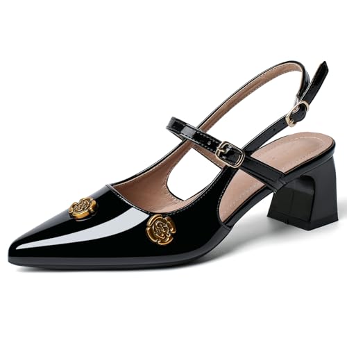 Heels for Women Block Chunky Platform High Heels Closed Pointed Toe Ankle Strap Dressy Comfortable Formal Dress Pump Shoes