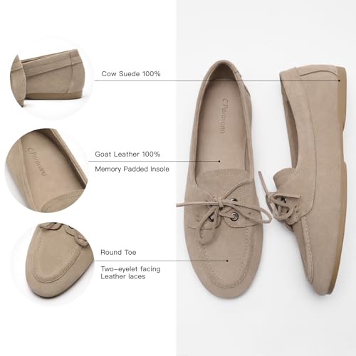 Image of C.Paravano Women Suede Leather Loafers Slip-ons Moccasin Boat Shoes Flats | Feels like a second skin, Soft, Comfortable, Lightweight, Easy to walk,Cushioned insole