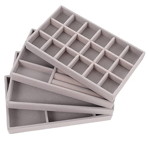 Zerodeko 4 bandejas empilháveis para joias, armário, gaveta, organizador de joias, bandejas de exibi