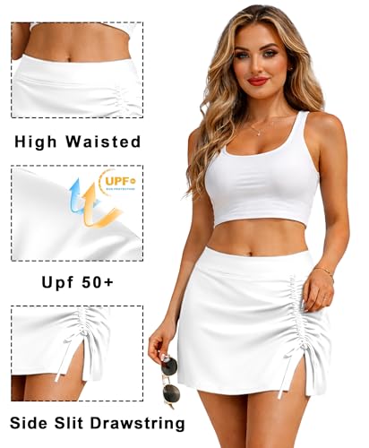 Image of AOBUTE Women UPF 50+ High Waisted Swim Skirt Side Slit Drawstring Beach Cover Up (No Lining)