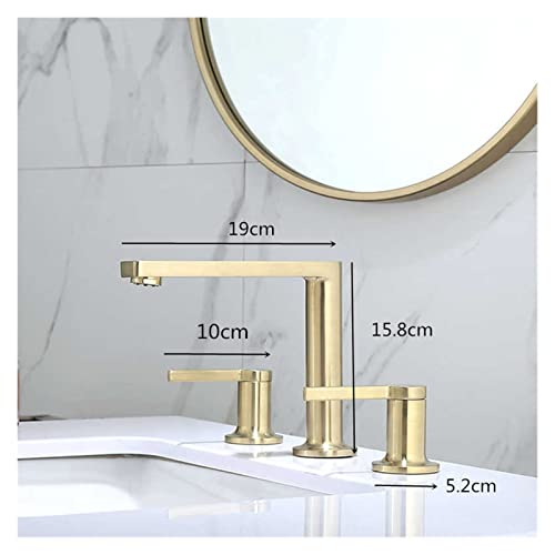 Grifo de lavabo oro cepillado de 3 orificios con doble manija elegante 6