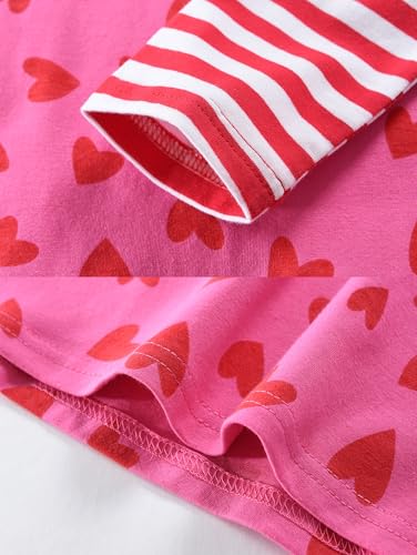 Tkria Valentines Toddler Girls Dress Kids Heart Shirts Ladybug Bow Butterfly Spring Pink Long Sleeve Outfits Clothes4