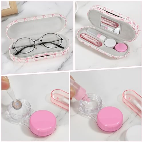 Image of MoKo Double Eyeglass Case, Contact Lens Case with Mirror Tweezers Remover, 2 in 1 Double Sided Portable Contact Lens Box Holder Container Soak Storage Kit Sunglasses Pouch for Men & Women, Pink Scales