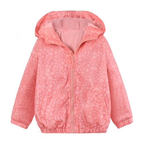 Image of JOYSON Girls Rain Lightweight Jacket Waterproof hooded Windbreaker Jacket for Kids Outdoor Softshell Raincoat with Mesh Lining Pink Flower Print 9-10 Years