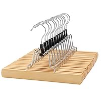 SONGMICS ズボンハンガー ズボン用 木製 12本 型崩れ防止 滑らない スリム スカート吊りハンガー 高級 360°回転できる ナチュラル CRW007-12