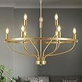 Widluth 30" Modern Gold Chandelier Light Fixture Vintage 9-Lights Mid Century Modern Candle Style Chandelier Rustic Industrial Golden Chandelier for Dining Room, Kitchen Island, Living Room, E12