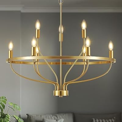 Widluth 30" Modern Gold Chandelier Light Fixture Vintage 9-Lights Mid Century Modern Candle Style Chandelier Rustic Industrial Golden Chandelier for Dining Room, Kitchen Island, Living Room, E12