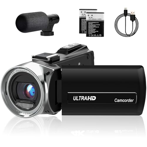 lovpo 4K Video Camera Camcorder 48MP Vlogging Camera for YouTube 18X Digital Zoom,3.0' 270 Degree Rotation Screen Camera Recorder with Microphone, 2 Batteries