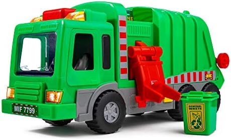 Playkidz Kids 15" Garbage Truck Toy with Lights, Sounds, and Manual Trash Lid, Interactive Early Learning Play for Kids, Indoor and Outdoor Safe, Heavy Duty Plastic