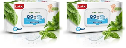 Image of LuvLap Plant Based 99% Pure Water Extra Thick Unscented Baby Wipes, 72s, with Aloe Vera & Vitamin E, pH Balanced, Paraben Free, Ideal for Delicate Skin, Dermatologically Tested (Pack of 2)