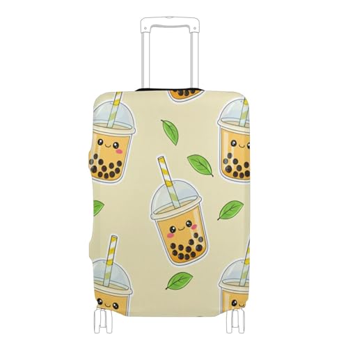 Joisal Funny Luggage Cover for Suitcase Protector Trip Protective Cute Bubble Tea Cups Light Yellow Travel Essentials for Women, M, Fits 22-24 Inch Case