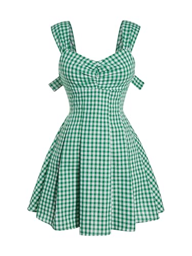 Image of Floerns Women's Plaid Ruched Bust Sleeveless Vintage Bowknot Pleated Short Dresses