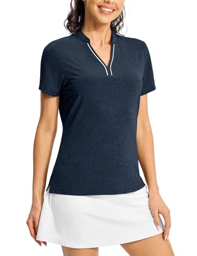 Image of BGOWATU Women's Golf Polo Shirts Short Sleeve Collarless Y-Neck Tennis Tops Quick Dry UPF 50+ Workout Shirt Lightweight