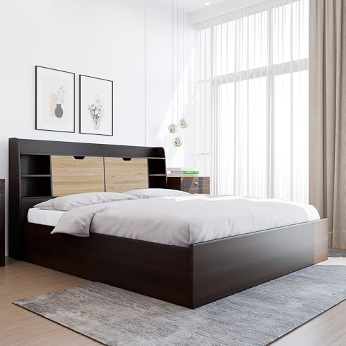 Nilkamal Riva Wooden King Bed with Headboard & Box Storage | Engineered Wood | Contemporary Design | New Wenge