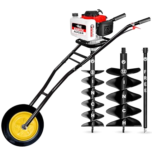 Image of DVI 142CC Trolley Earth Auger Machine, 4-Stroke Petrol Engine - with 8 Inch + 12 Inch Double Spiral Planter Bits & Free Extension Rod | for Plantation, Fencing & Post Hole Digging in All Soil Types.