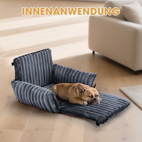 MIXJOY Hunde Autositz für kleine bis mittlere Hunde, Waschbarer Ansteckbare Leine verdickter Memory-Schaum-Füllung, Hundebett Auto für Rückbank Vordersitz, Grau