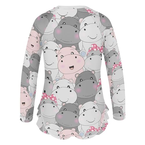 susiyo Cute Baby Hippo Girls Long Sleeve One Piece Swimsuits Rash Guard Bathing Suit UPF 50+ Zipper Girl Swimwear3